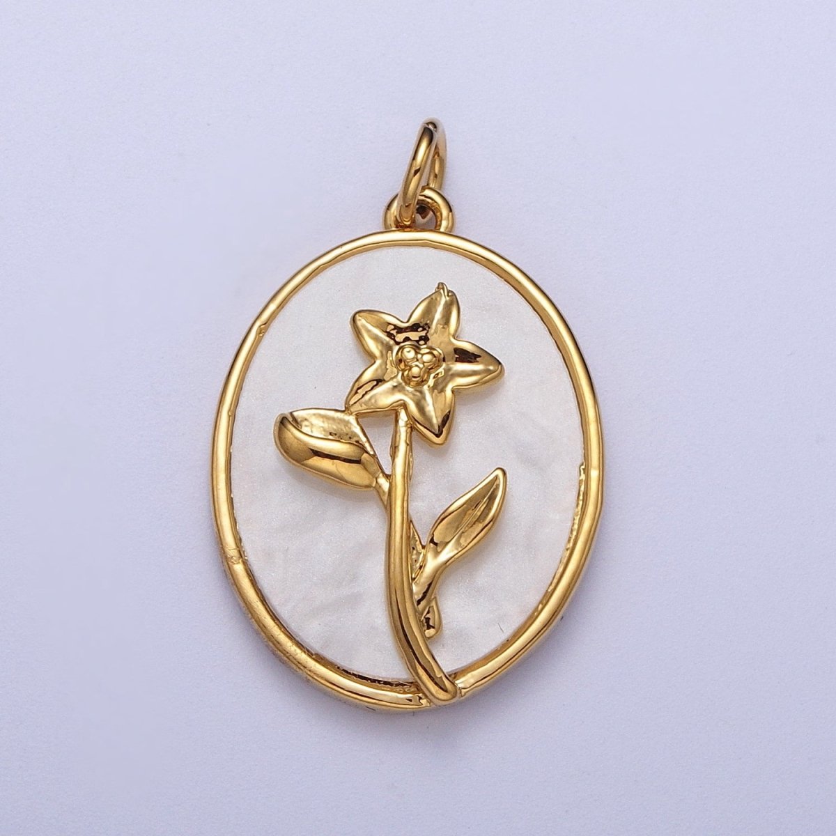 24K Gold Filled Birth Flower Personalized Oval Shell Pearl Charm | E-315, E-319, E-321