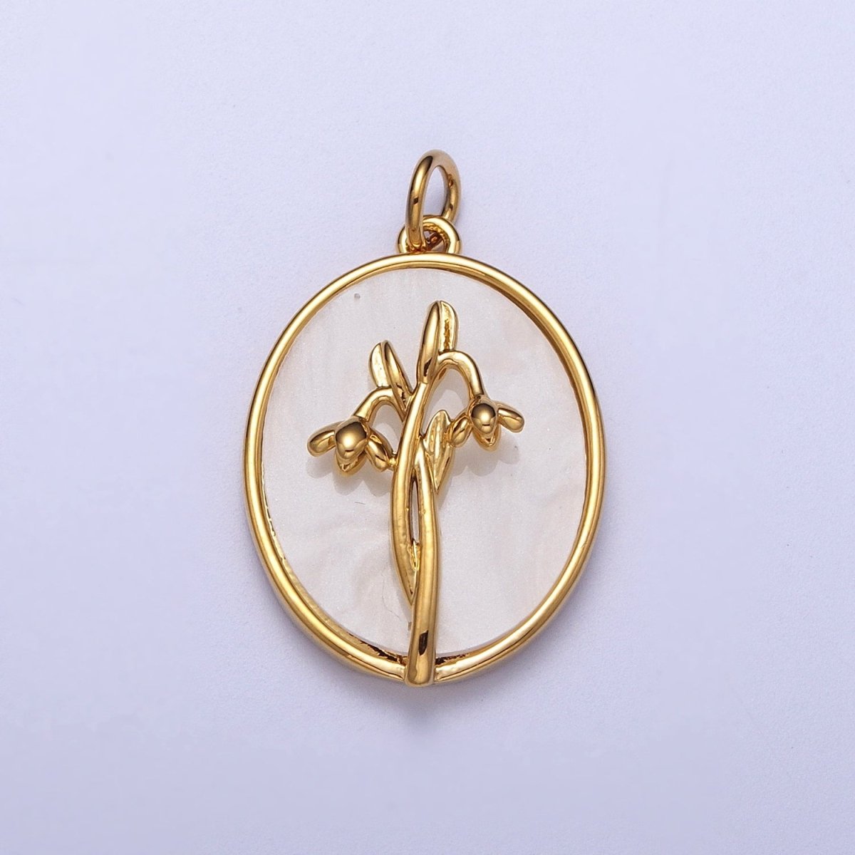 24K Gold Filled Birth Flower Personalized Oval Shell Pearl Charm | E-315, E-319, E-321