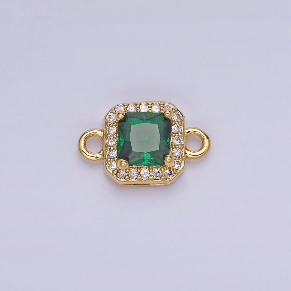 14K Gold Filled Birthstone CZ Micro Paved Square Edged Connector in Gold & Silver | G484 - G495