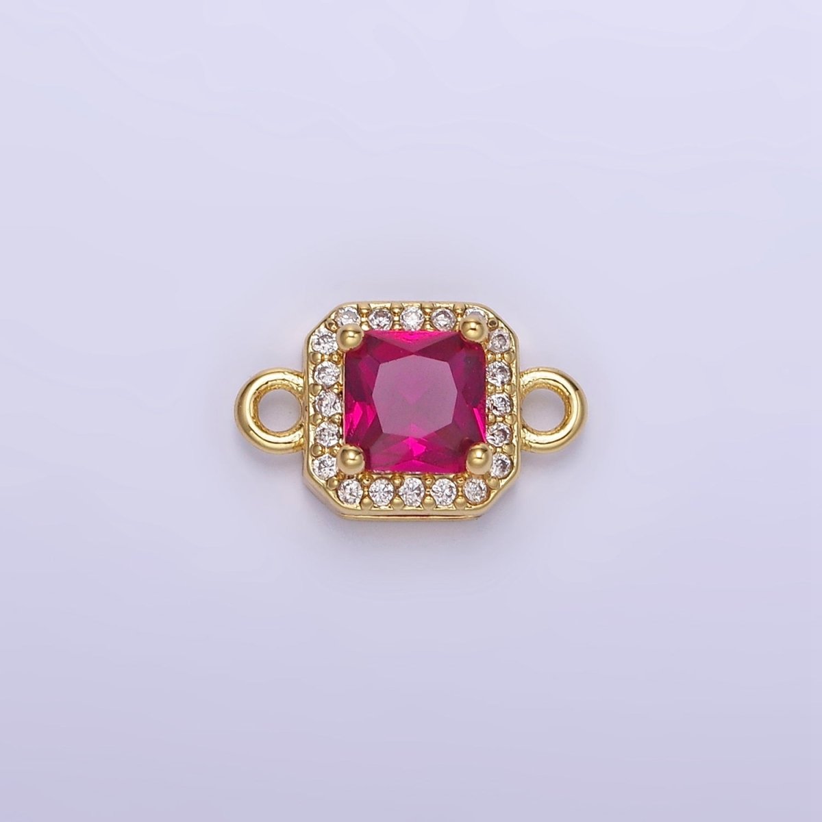 14K Gold Filled Birthstone CZ Micro Paved Square Edged Connector in Gold & Silver | G484 - G495