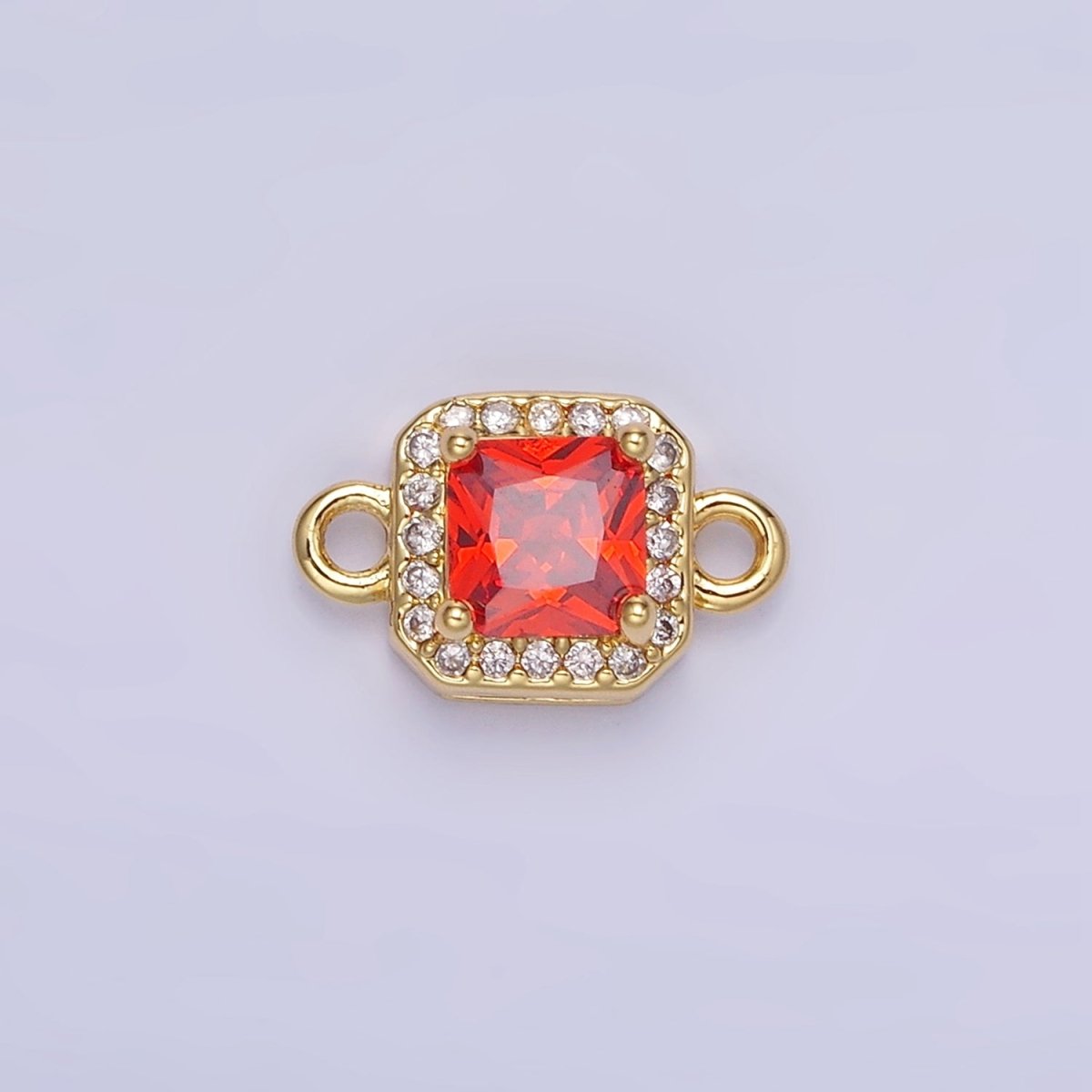 14K Gold Filled Birthstone CZ Micro Paved Square Edged Connector in Gold & Silver | G484 - G495