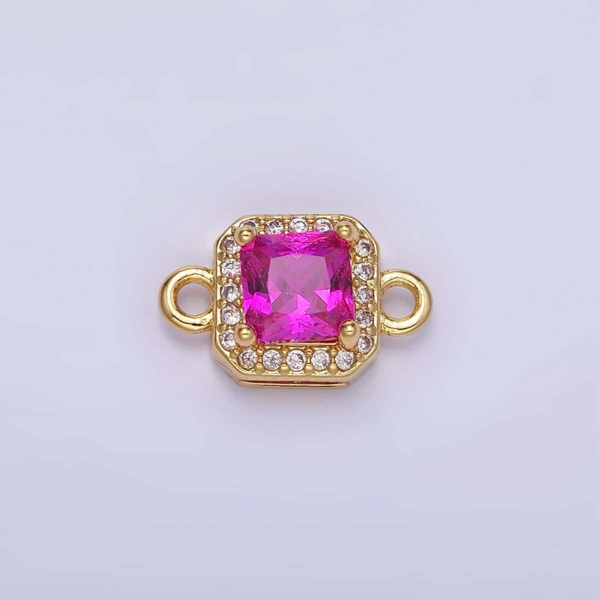 14K Gold Filled Birthstone CZ Micro Paved Square Edged Connector in Gold & Silver | G484 - G495