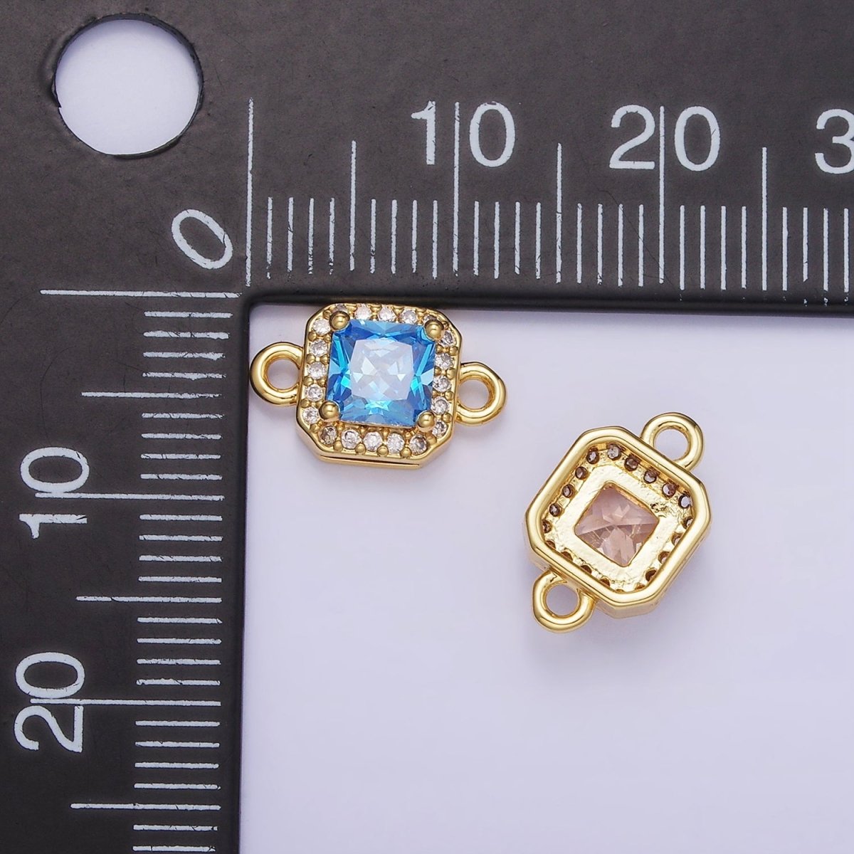 14K Gold Filled Birthstone CZ Micro Paved Square Edged Connector in Gold & Silver | G484 - G495