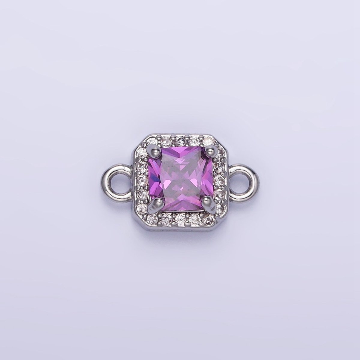14K Gold Filled Birthstone CZ Micro Paved Square Edged Connector in Gold & Silver | G484 - G495
