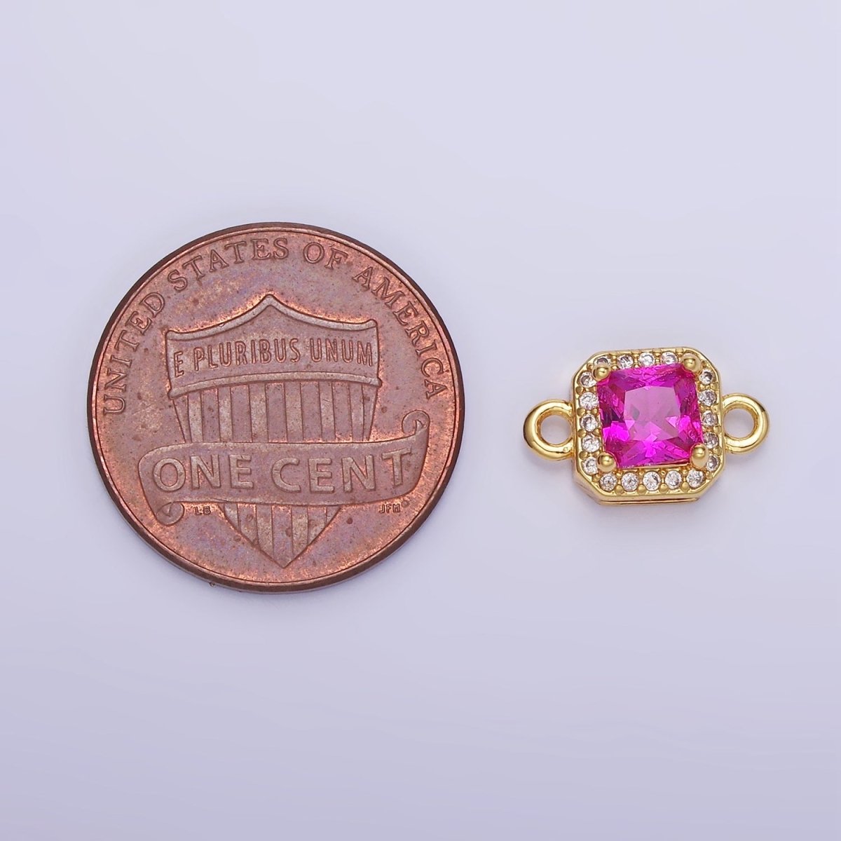 14K Gold Filled Birthstone CZ Micro Paved Square Edged Connector in Gold & Silver | G484 - G495