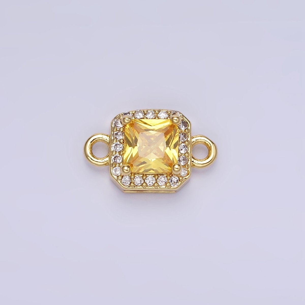 14K Gold Filled Birthstone CZ Micro Paved Square Edged Connector in Gold & Silver | G484 - G495