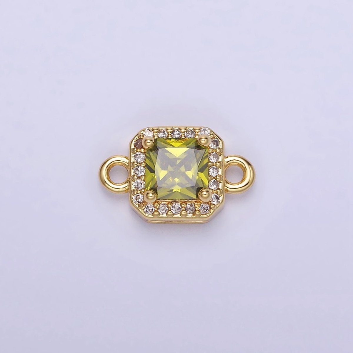 14K Gold Filled Birthstone CZ Micro Paved Square Edged Connector in Gold & Silver | G484 - G495