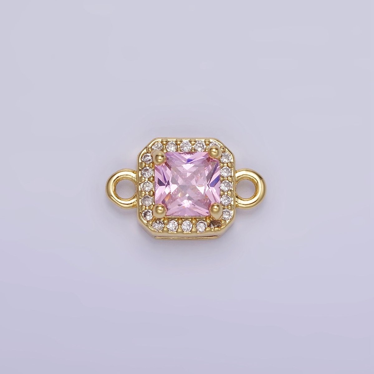 14K Gold Filled Birthstone CZ Micro Paved Square Edged Connector in Gold & Silver | G484 - G495