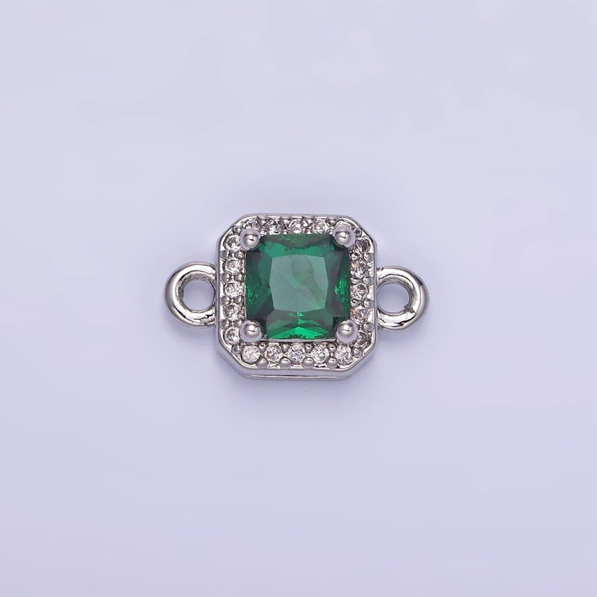 14K Gold Filled Birthstone CZ Micro Paved Square Edged Connector in Gold & Silver | G484 - G495
