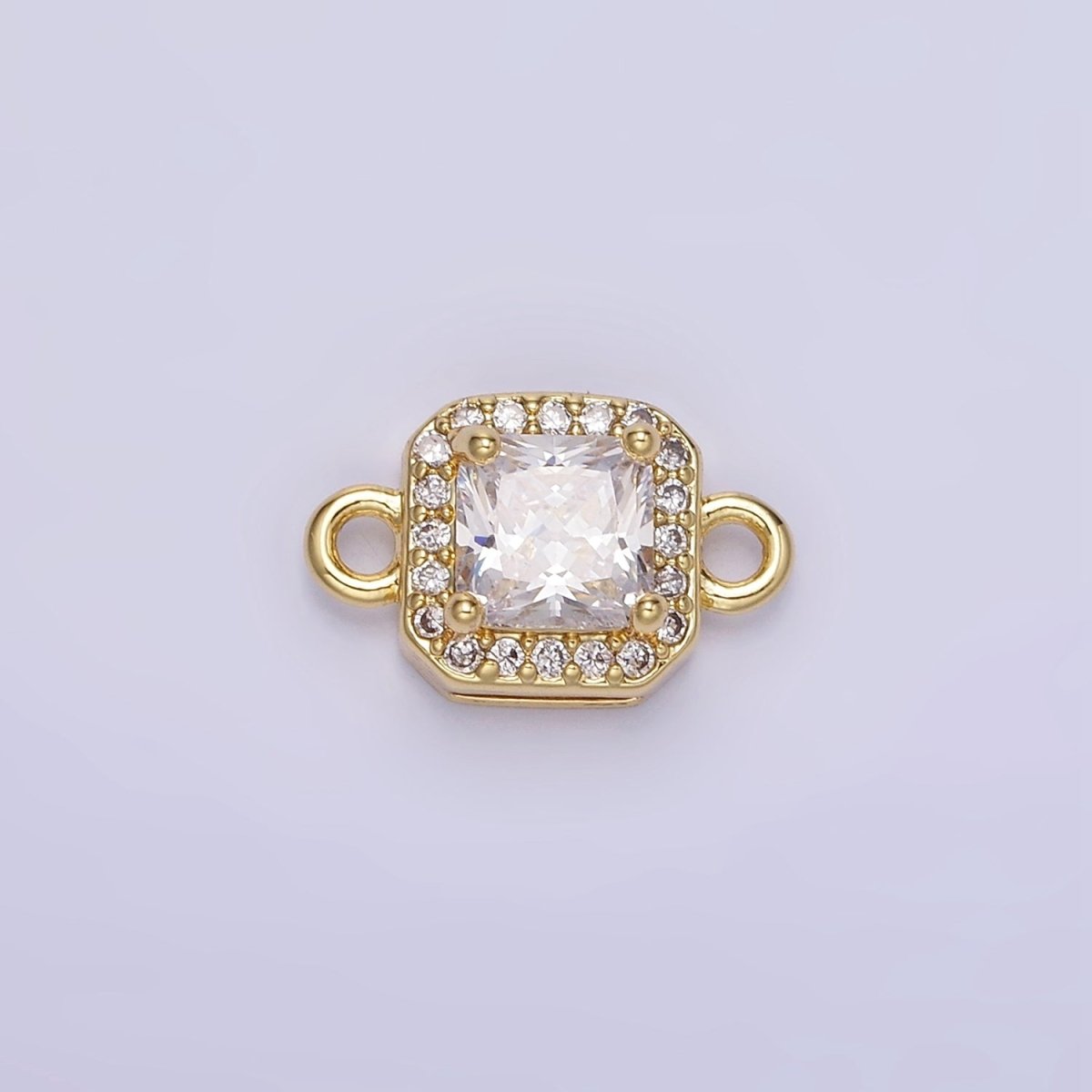 14K Gold Filled Birthstone CZ Micro Paved Square Edged Connector in Gold & Silver | G484 - G495