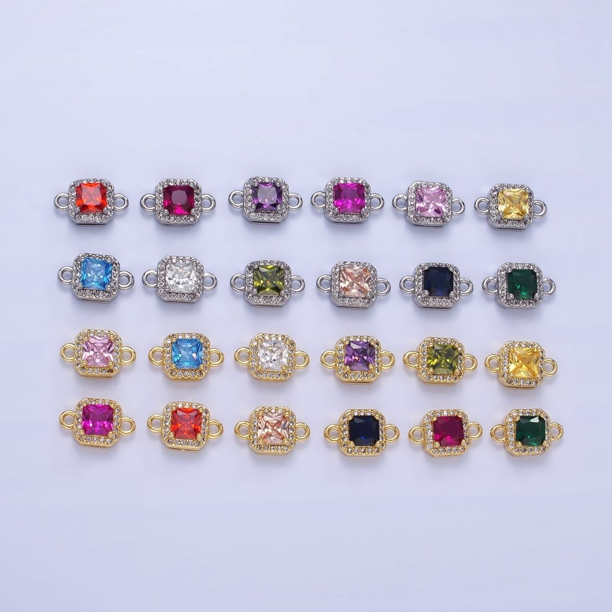 14K Gold Filled Birthstone CZ Micro Paved Square Edged Connector in Gold & Silver | G484 - G495