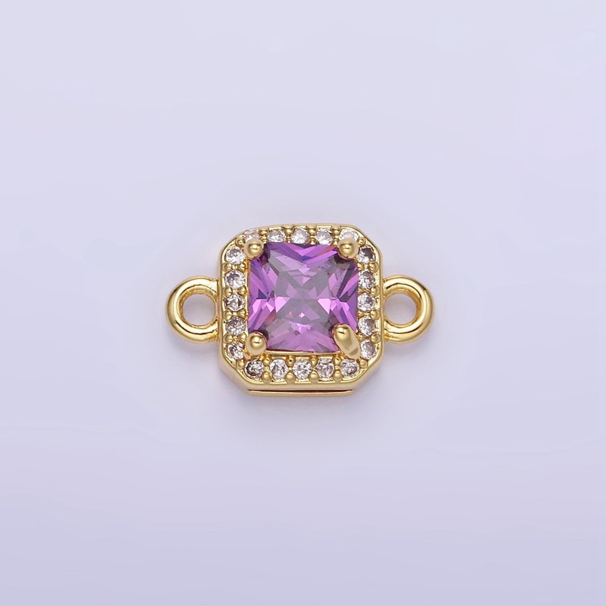 14K Gold Filled Birthstone CZ Micro Paved Square Edged Connector in Gold & Silver | G484 - G495