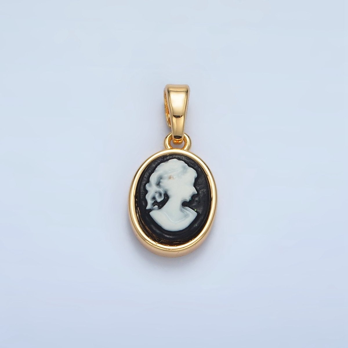 24K Gold Filled Black, Blue, Pink, Peach Agate Woman Girl Portrait Oval Pendant | AA120 AA121