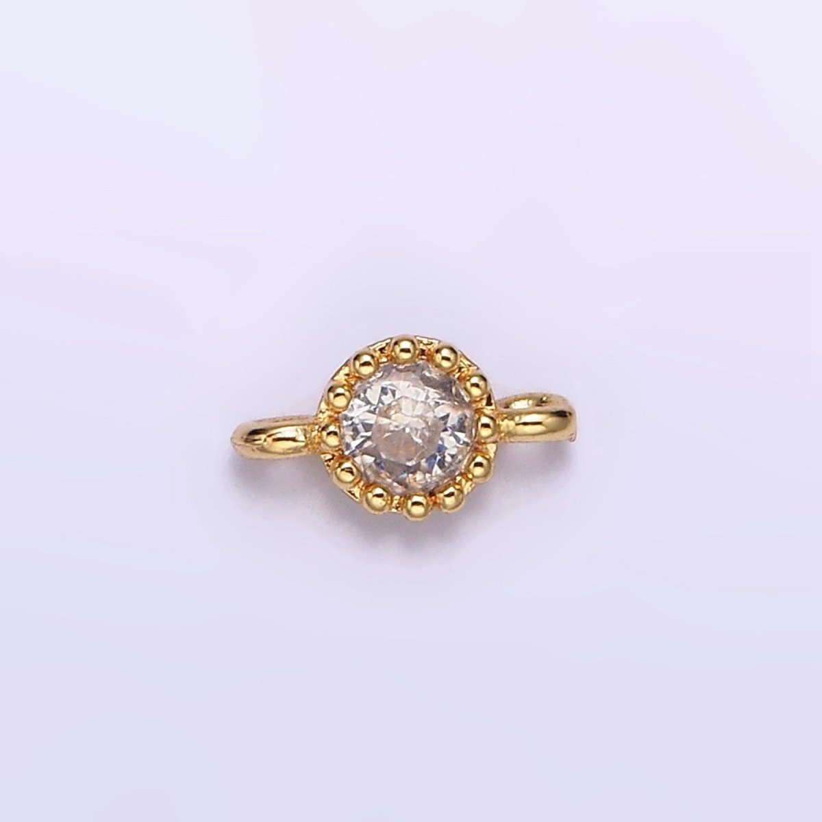 24K Gold Filled Black, Clear, Green, Red Round CZ 7.5mm Beaded Connector | Y-765 ~ Y-768