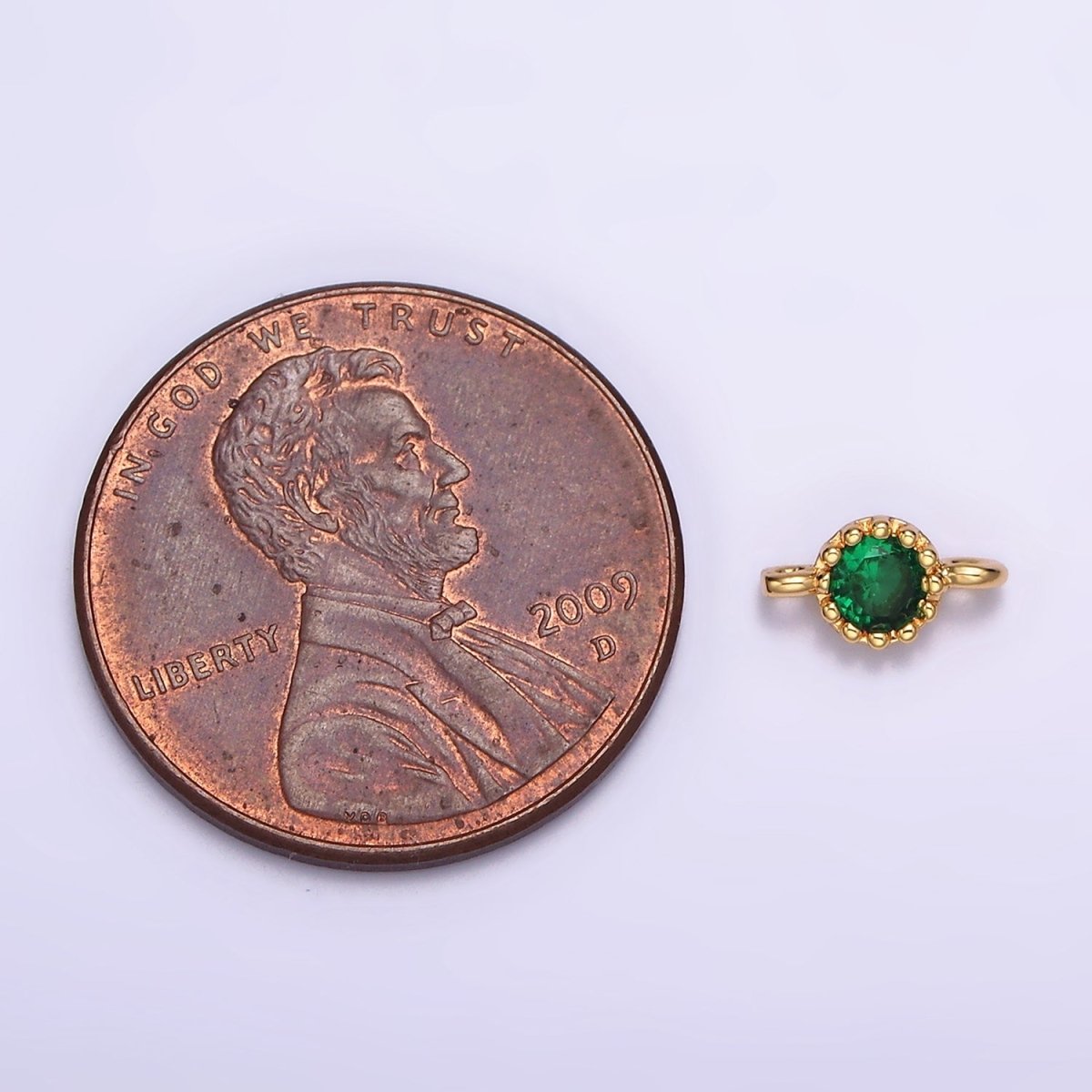 24K Gold Filled Black, Clear, Green, Red Round CZ 7.5mm Beaded Connector | Y-765 ~ Y-768