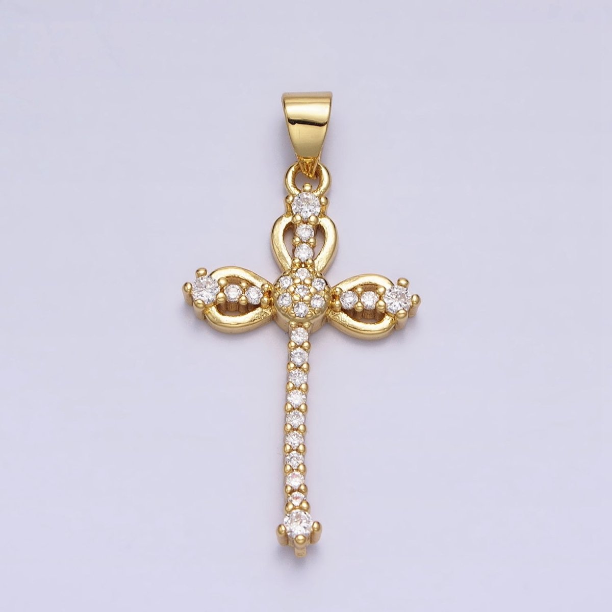 24K Gold Filled Black, Clear Micro Paved CZ Religious Cross Pendant | AA210 AA211