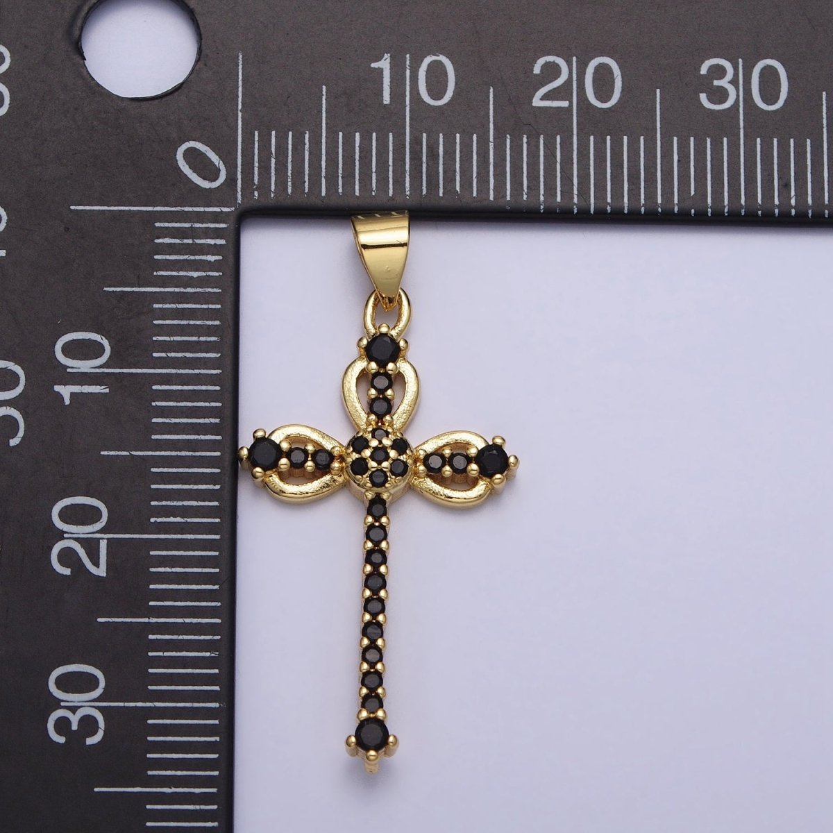 24K Gold Filled Black, Clear Micro Paved CZ Religious Cross Pendant | AA210 AA211