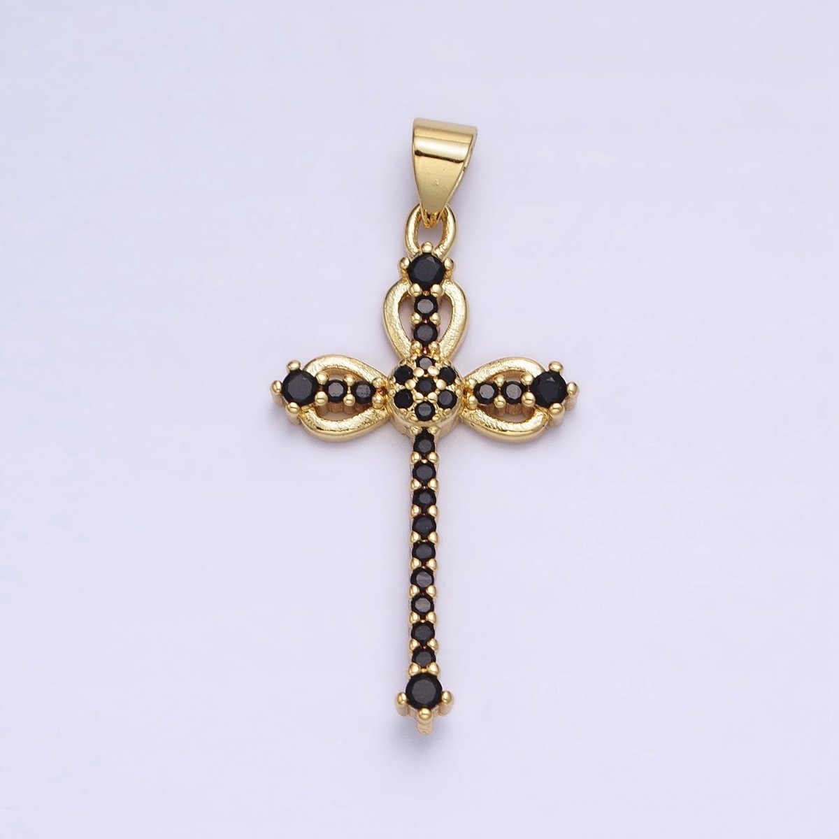 24K Gold Filled Black, Clear Micro Paved CZ Religious Cross Pendant | AA210 AA211