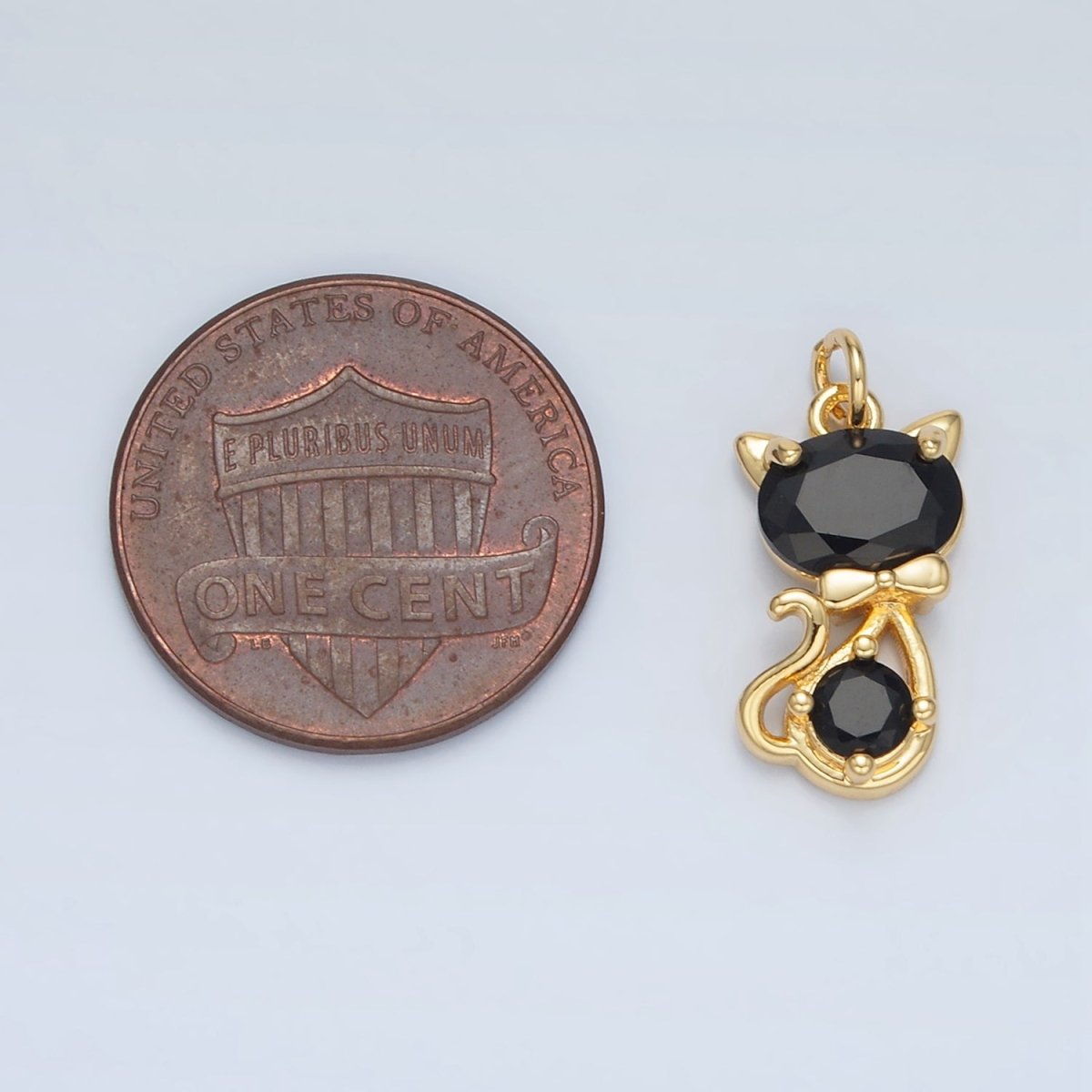 24K Gold Filled Black CZ Bow Tied Kitty Cat Animal Charm in Gold & Silver | X309
