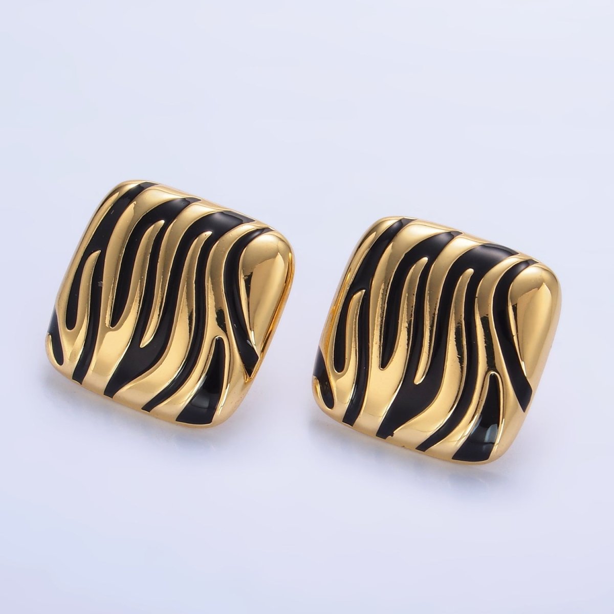 24K Gold Filled Black Enamel Rhombus Stud Earrings | AB924 - DLUXCA
