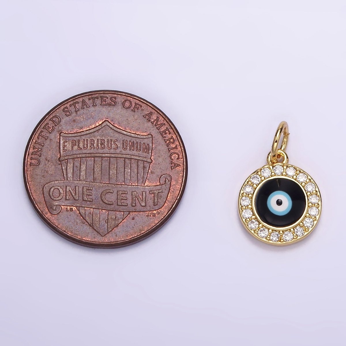 24K Gold Filled Black Evil Eye Enamel Micro Paved CZ Round Charm | M109 - DLUXCA