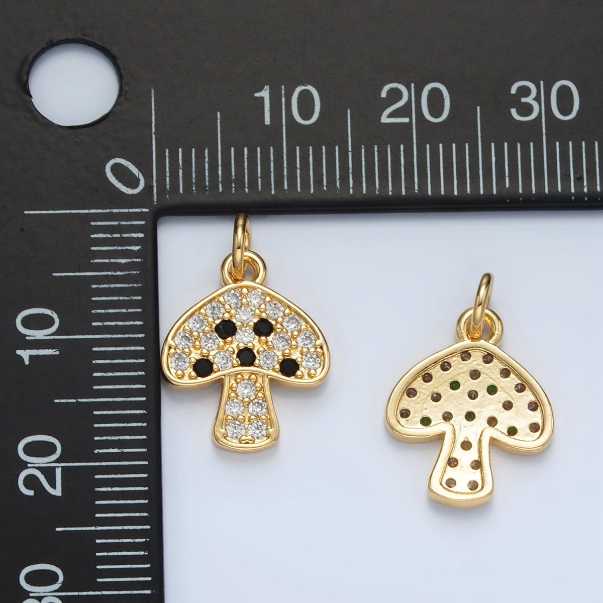 24K Gold Filled Black, Fuchsia, Blue, Green Micro Paved CZ Mushroom Charm | AG852 AG853
