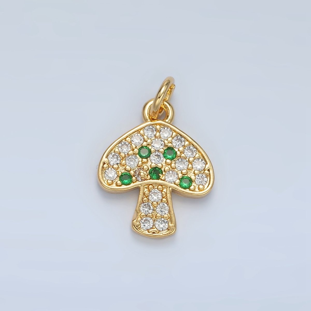 24K Gold Filled Black, Fuchsia, Blue, Green Micro Paved CZ Mushroom Charm | AG852 AG853