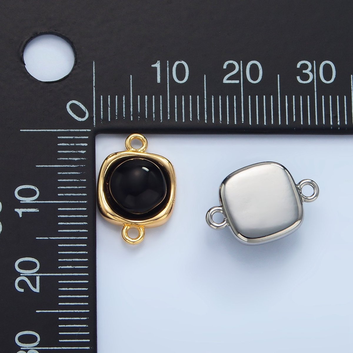 24K Gold Filled Black Onyx Round Molten Bezel Connector in Gold & Silver | F498