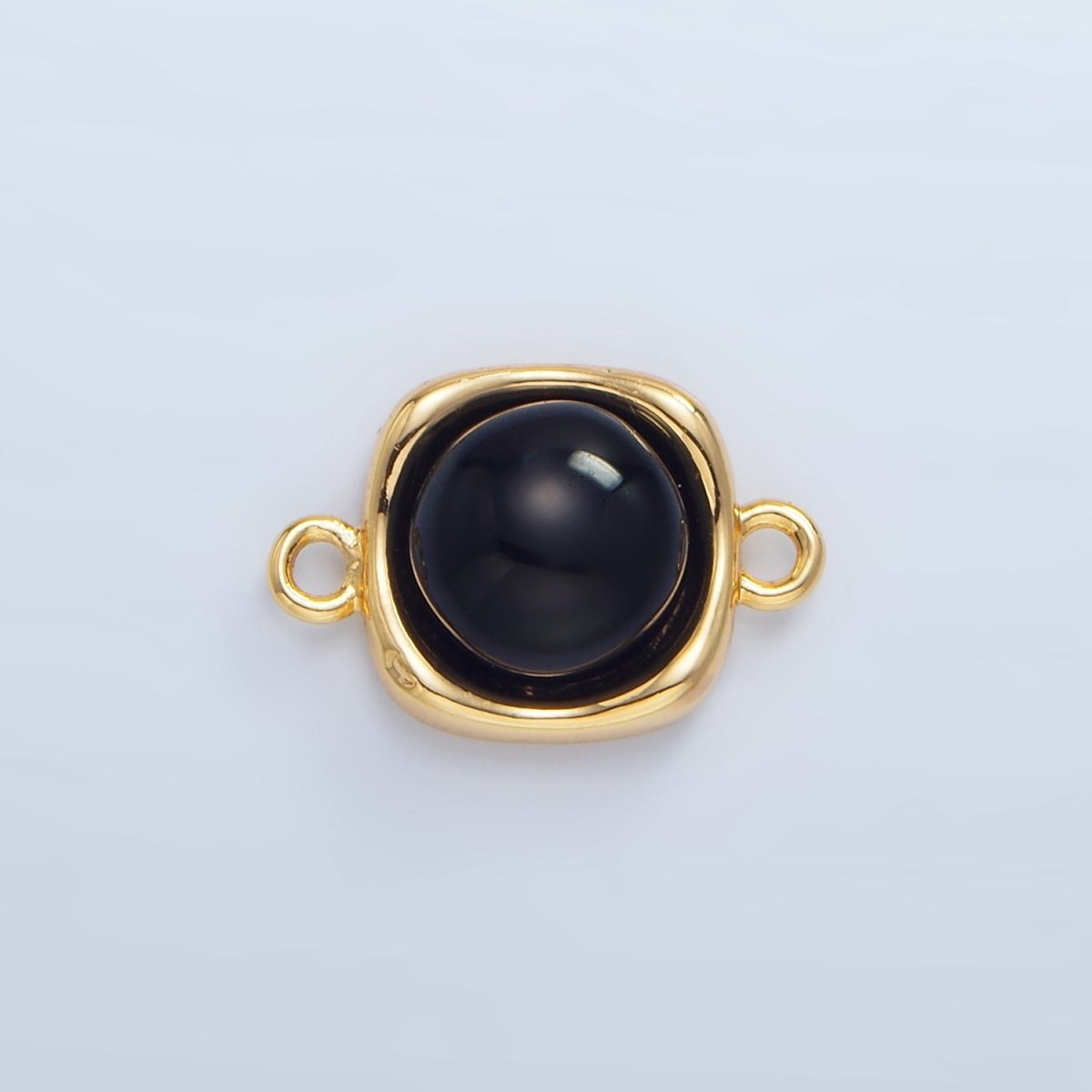 24K Gold Filled Black Onyx Round Molten Bezel Connector in Gold & Silver | F498