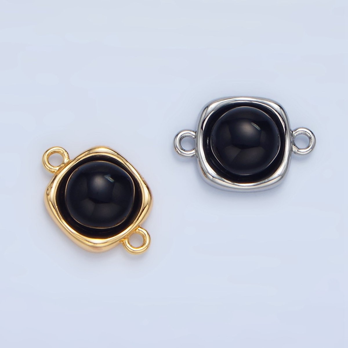 24K Gold Filled Black Onyx Round Molten Bezel Connector in Gold & Silver | F498