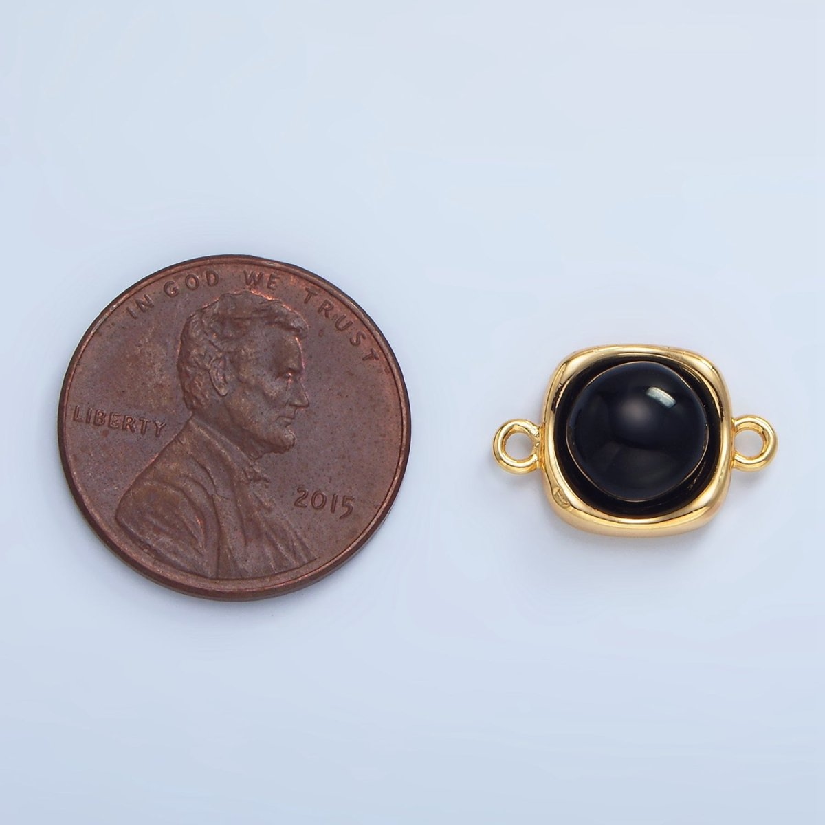 24K Gold Filled Black Onyx Round Molten Bezel Connector in Gold & Silver | F498