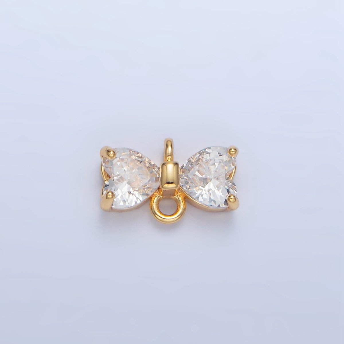 24K Gold Filled Black, Pink, Blue, Red, Clear CZ Ribbon Bow Connector | F641 - F643