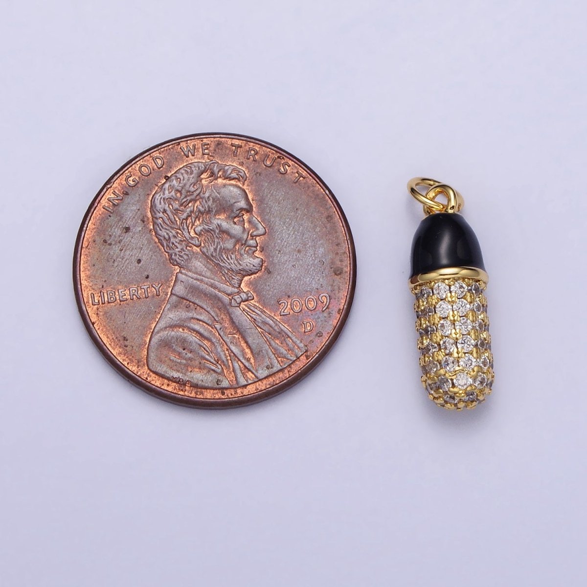 24K Gold Filled Black, White Enamel Micro Paved CZ Pill Oblong Add-On Charm in Silver & Gold | AC402 - AC405