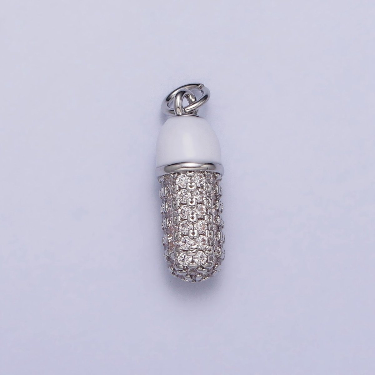 24K Gold Filled Black, White Enamel Micro Paved CZ Pill Oblong Add-On Charm in Silver & Gold | AC402 - AC405