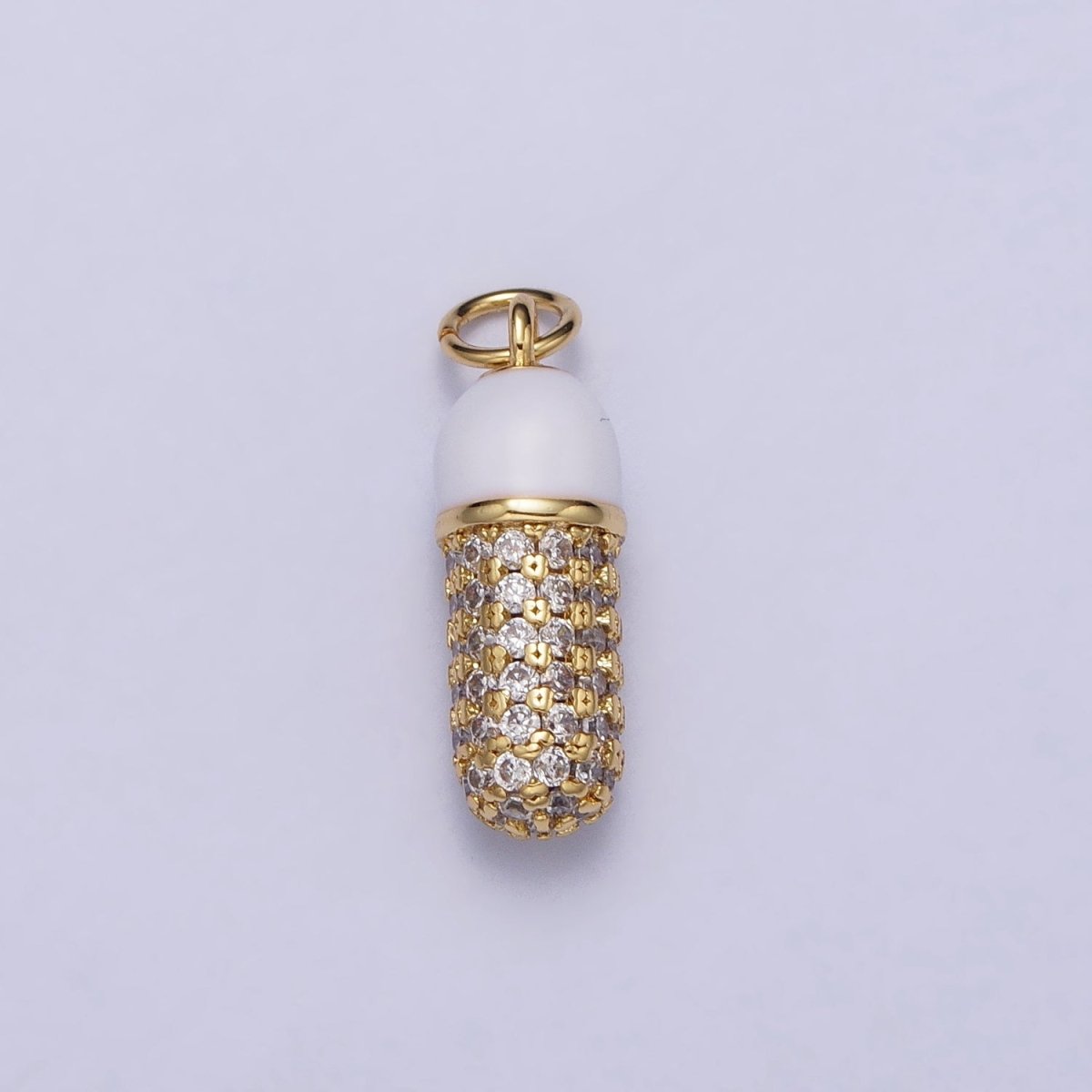 24K Gold Filled Black, White Enamel Micro Paved CZ Pill Oblong Add-On Charm in Silver & Gold | AC402 - AC405