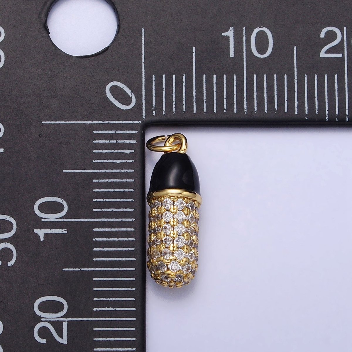 24K Gold Filled Black, White Enamel Micro Paved CZ Pill Oblong Add-On Charm in Silver & Gold | AC402 - AC405