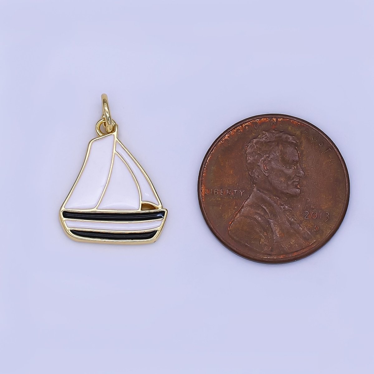 24K Gold Filled Black - White Sailing Boat Charm | N1381 - DLUXCA