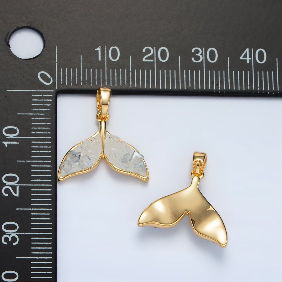 24K Gold Filled Blue Agate Enamel Dolphin Fish Tail Pendant | AA1526 - DLUXCA