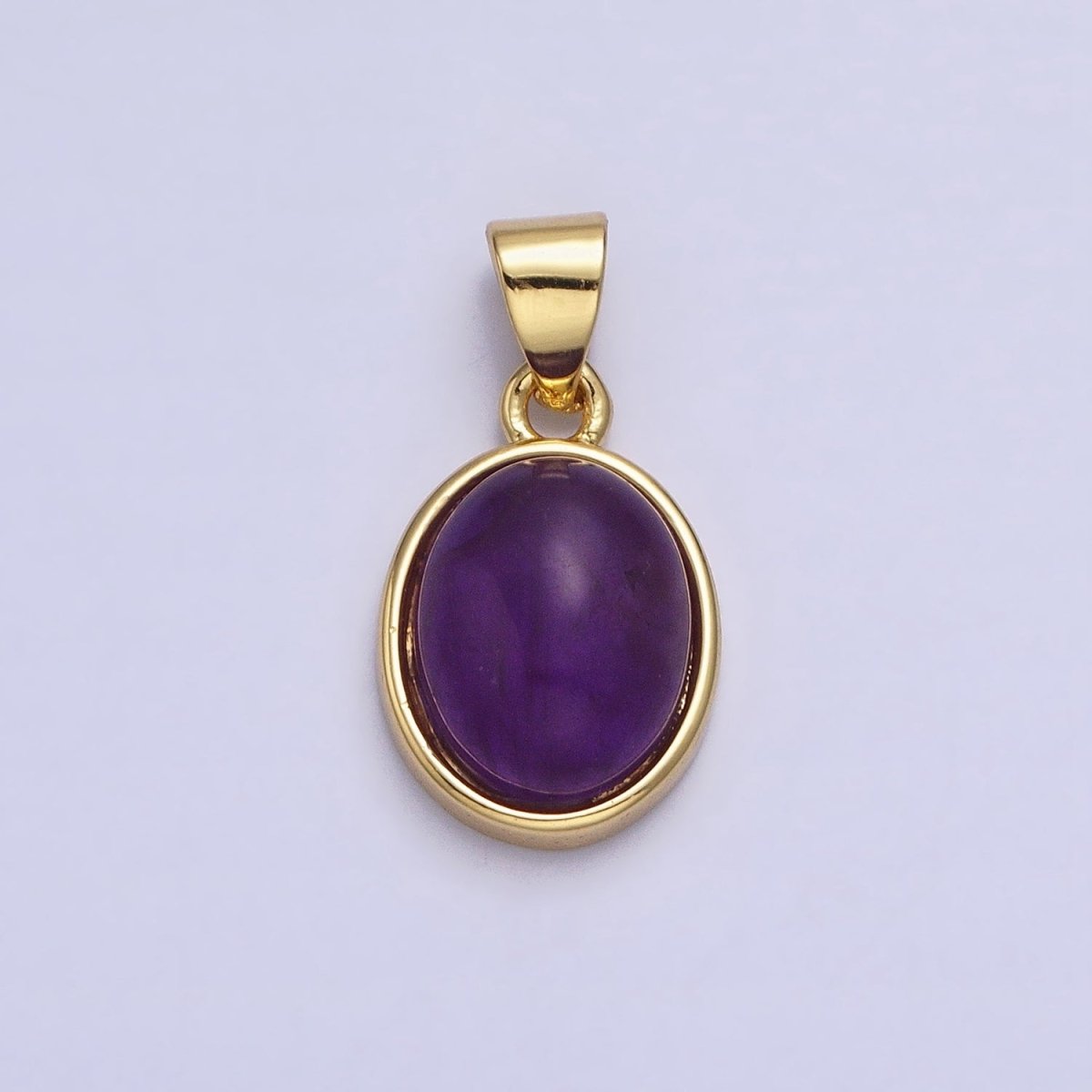 24K Gold Filled Blue Agate, Rose Quartz, Amethyst, Amazonite, Aventurine Oval Pendant | AA185 - AA188 AA194