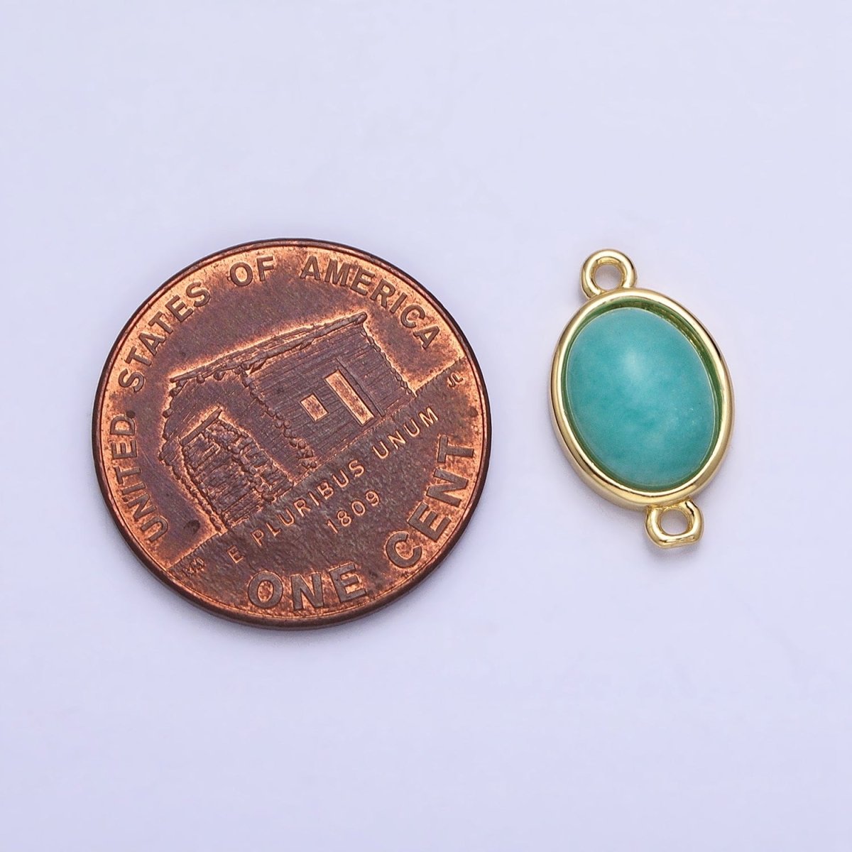 24K Gold Filled Blue Amazonite Natural Gemstone Cabochon Connector | AA821 - DLUXCA