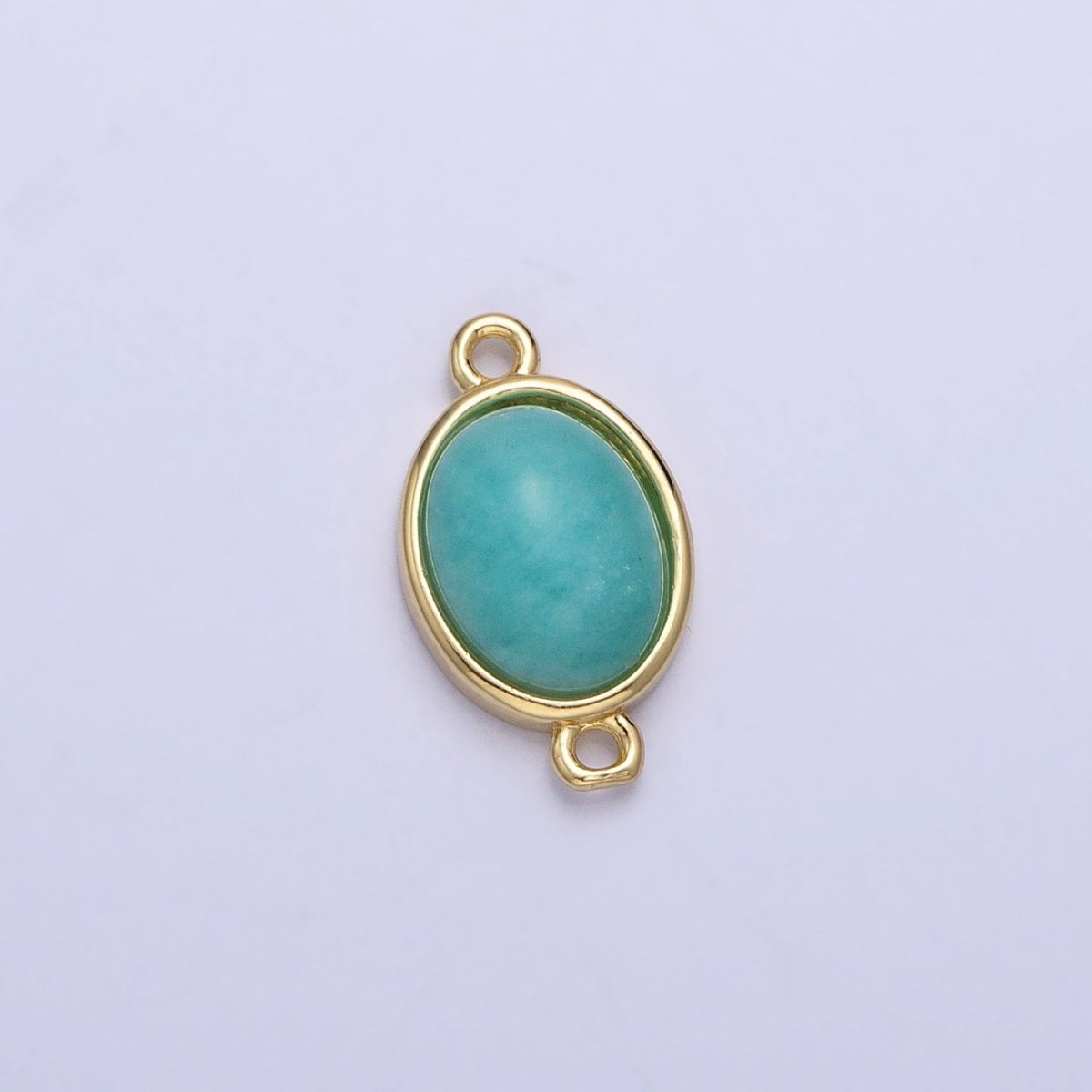 24K Gold Filled Blue Amazonite Natural Gemstone Cabochon Connector | AA821 - DLUXCA