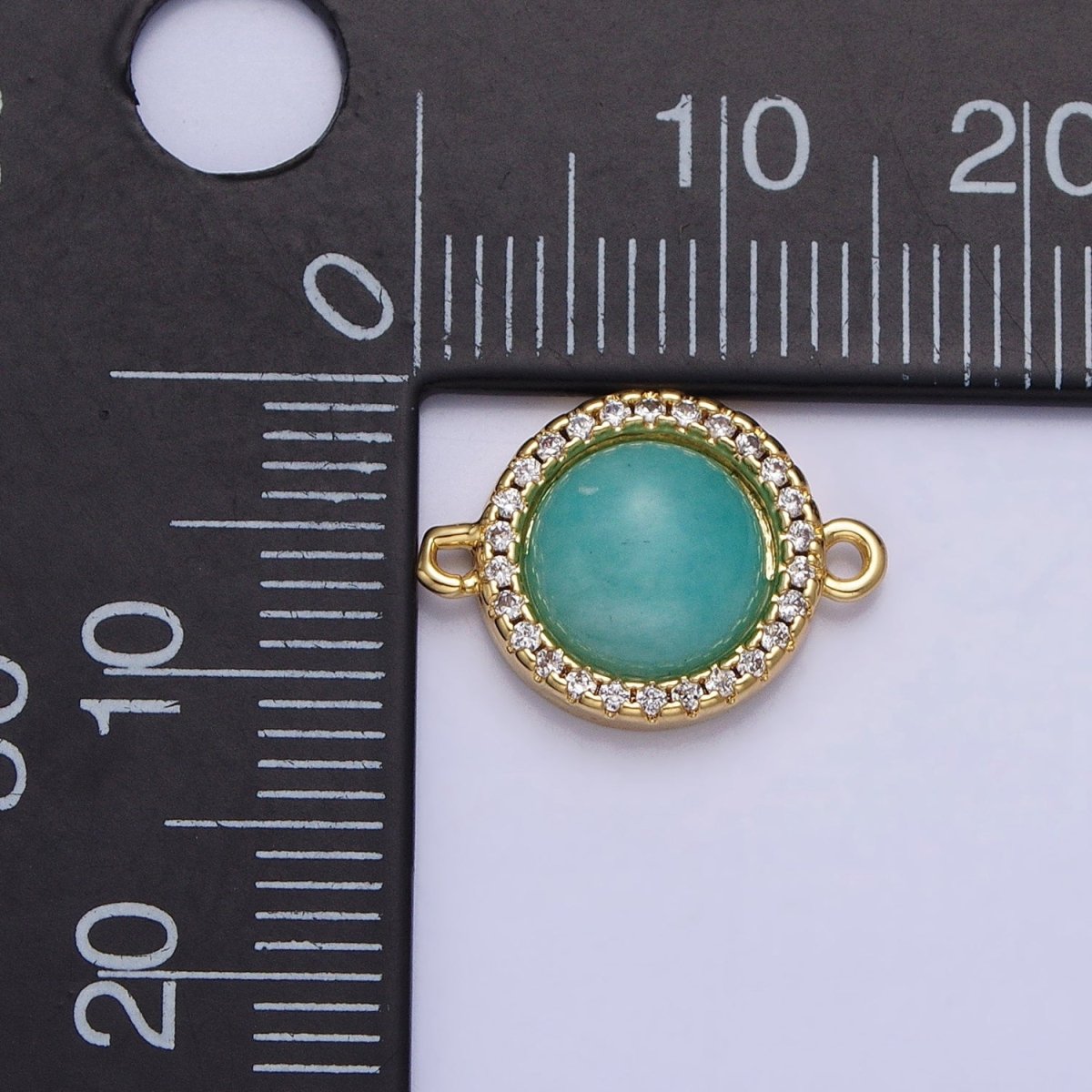 24K Gold Filled Blue Amazonite Natural Gemstone Micro Paved CZ Round Connector | AA819 - DLUXCA