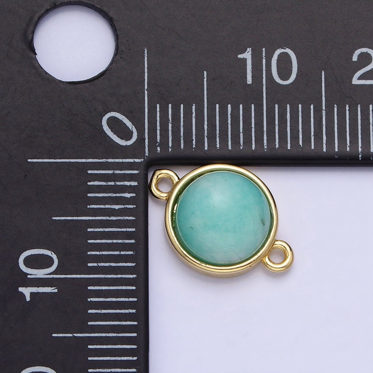 24K Gold Filled Blue Amazonite Natural Gemstone Round Connector | AA-816 - DLUXCA