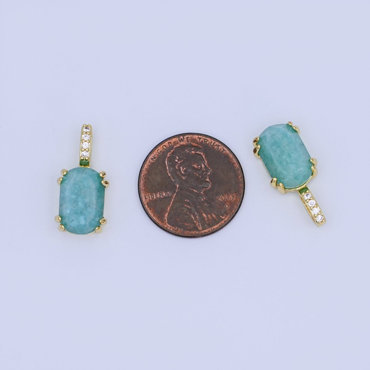 24K Gold Filled Blue Aquamarine Cabochon Micro Paved Bail Pendant | AH431 - DLUXCA