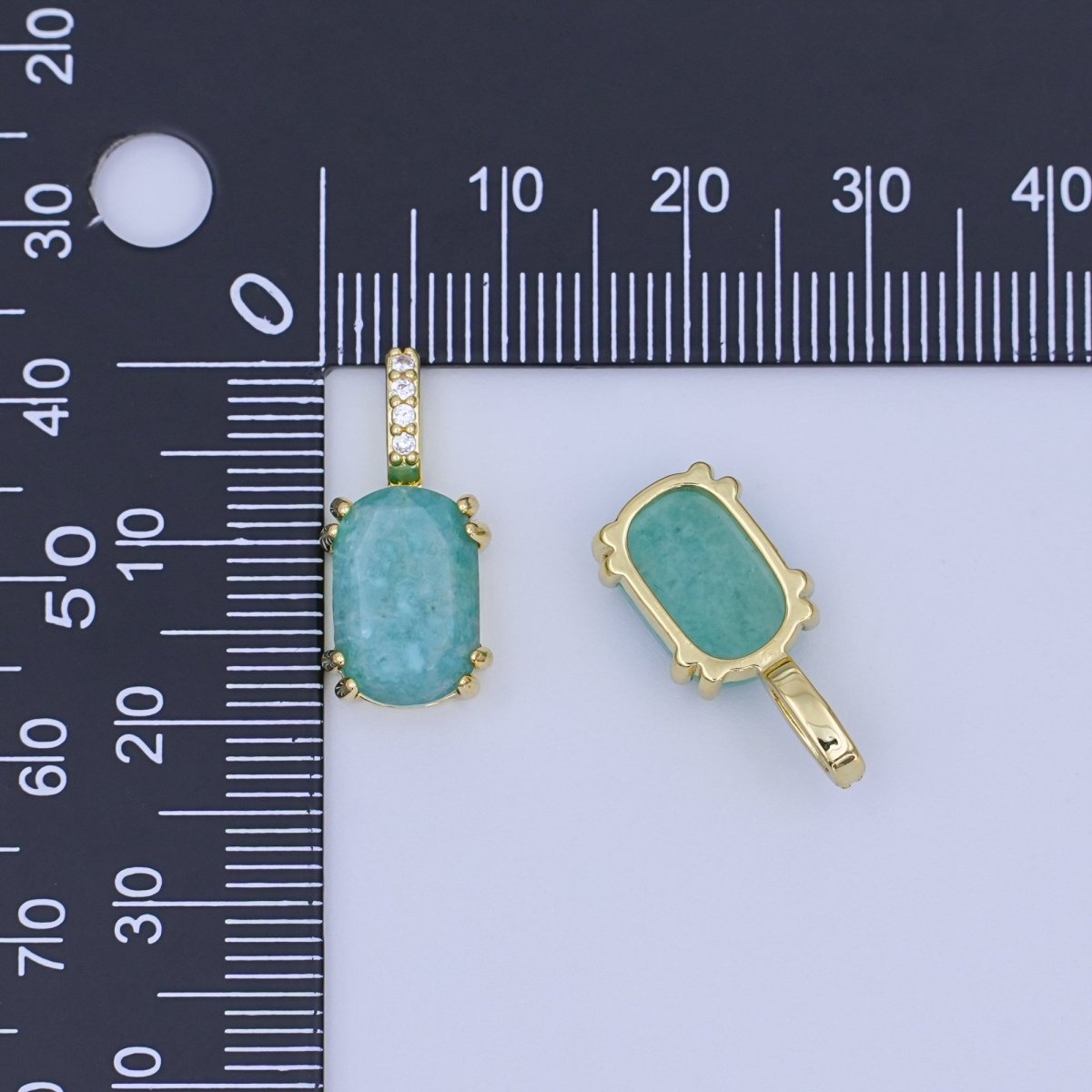 24K Gold Filled Blue Aquamarine Cabochon Micro Paved Bail Pendant | AH431 - DLUXCA