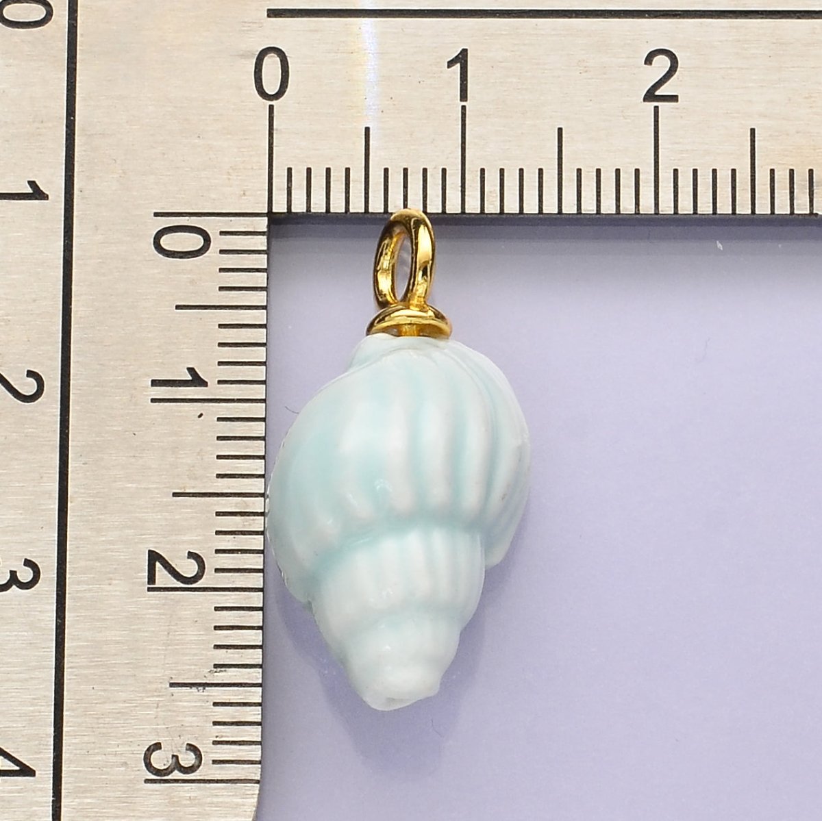 24K Gold Filled Blue Conch Sea Shell Ceramic Drop Pendant | C582 - DLUXCA