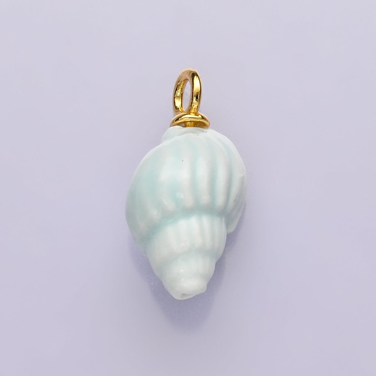 24K Gold Filled Blue Conch Sea Shell Ceramic Drop Pendant | C582 - DLUXCA
