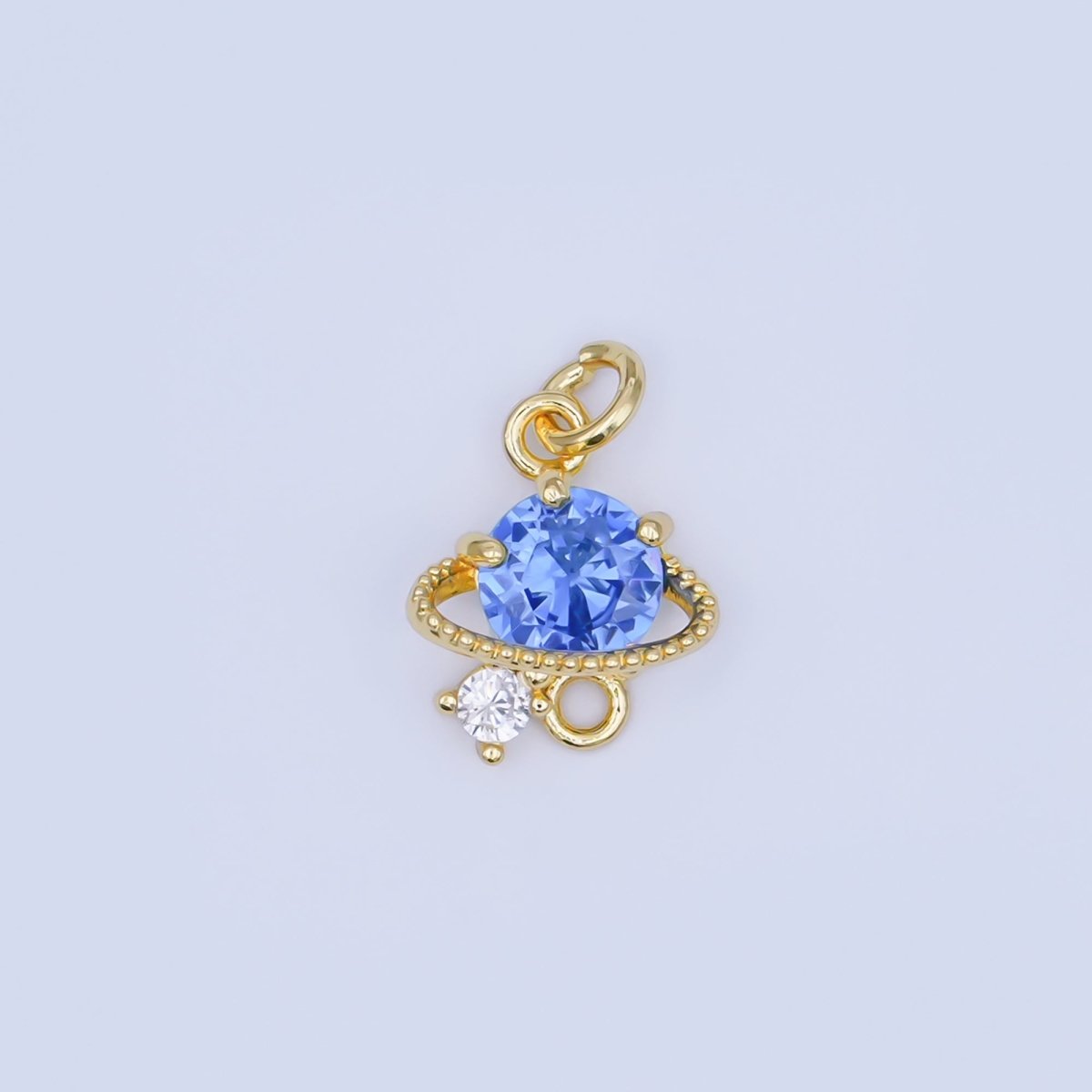 24K Gold Filled Blue CZ Celestial Saturn Space Charm | AF442 - DLUXCA