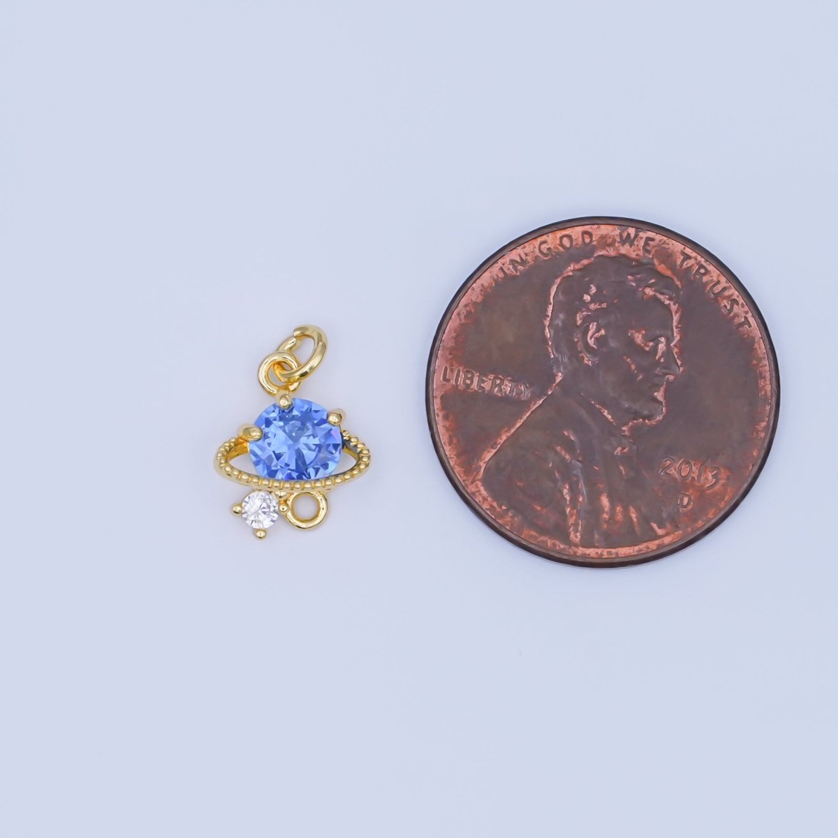 24K Gold Filled Blue CZ Celestial Saturn Space Charm | AF442 - DLUXCA