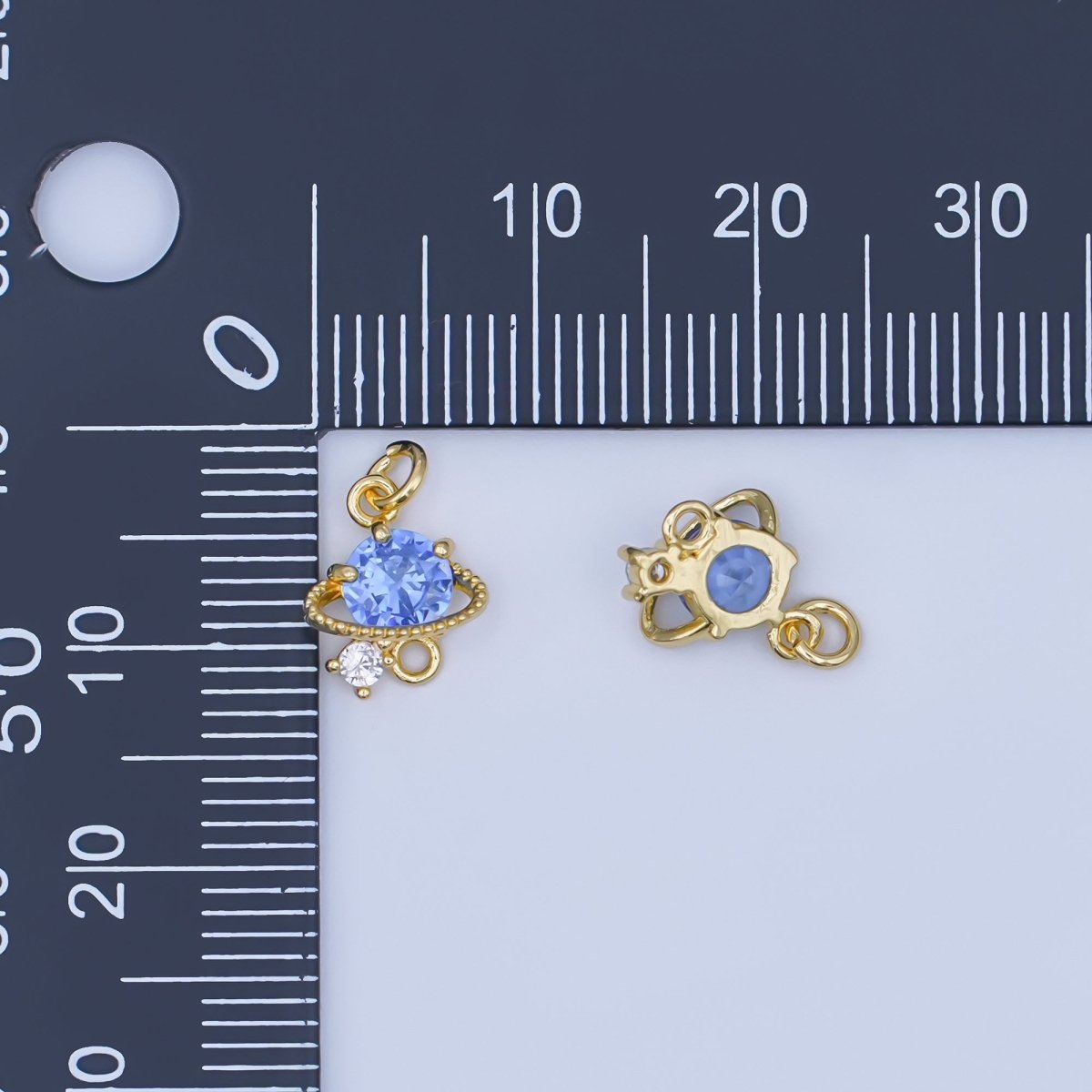 24K Gold Filled Blue CZ Celestial Saturn Space Charm | AF442 - DLUXCA